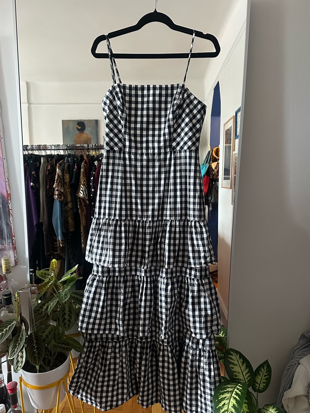 J. Crew Black and White Gingham Tiered Sundress